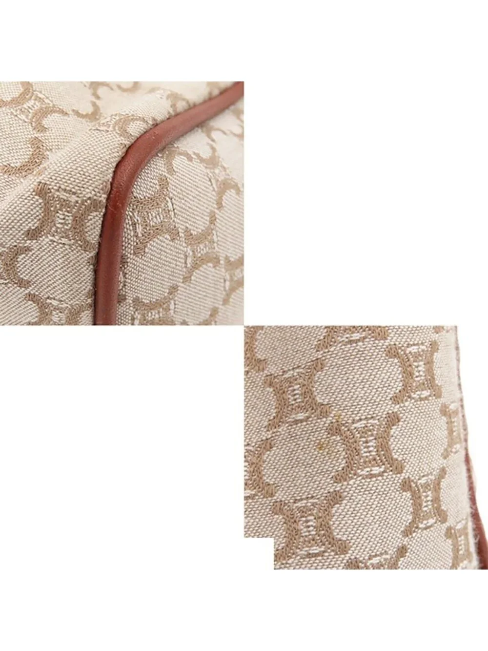 Celine Tote Beige Canvas Leather Macadam Pattern Handbag